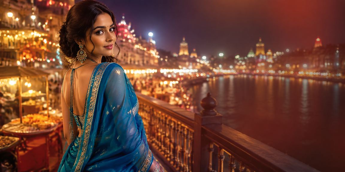 Colorful Indian cityscape with festive lights and celebratory atmosphere